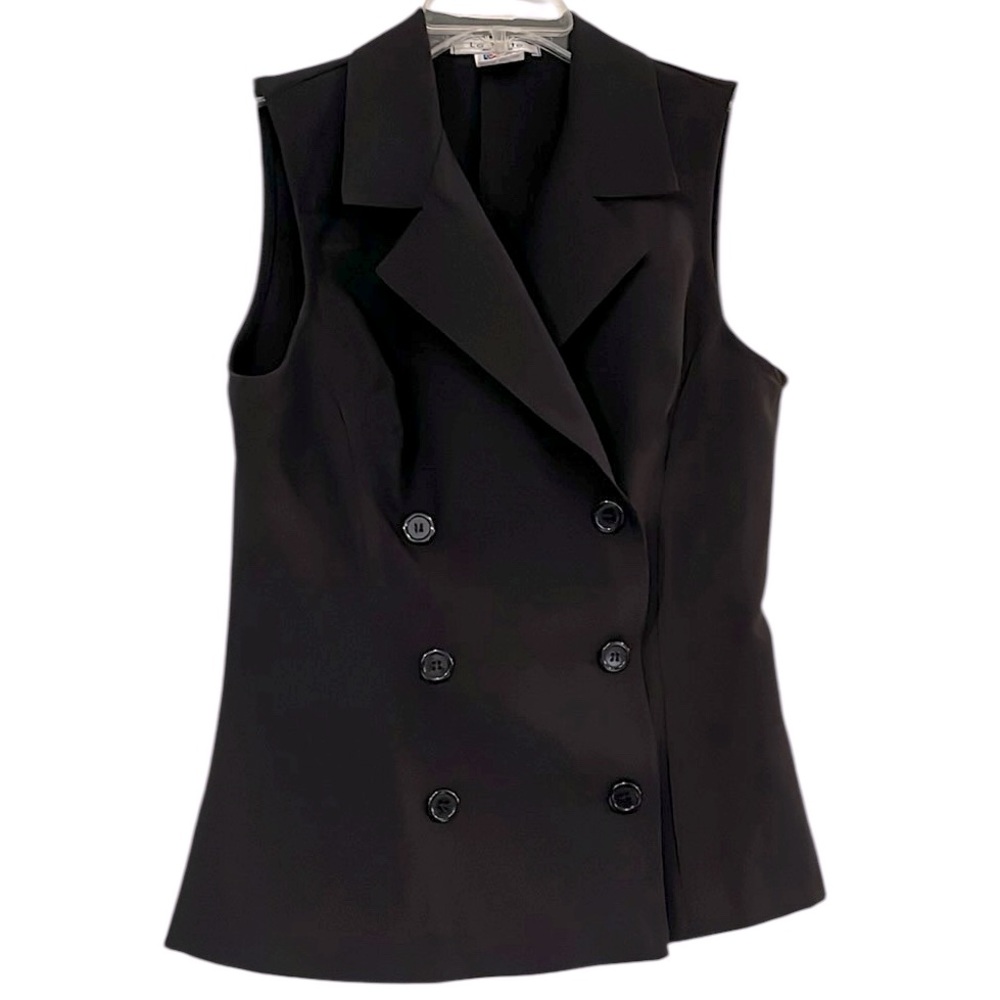 VINTAGE LA BELLE DOUBLE BREASTED POLYESTER VEST BLACK SIZE 9 WOMENS SIZE SMALL
